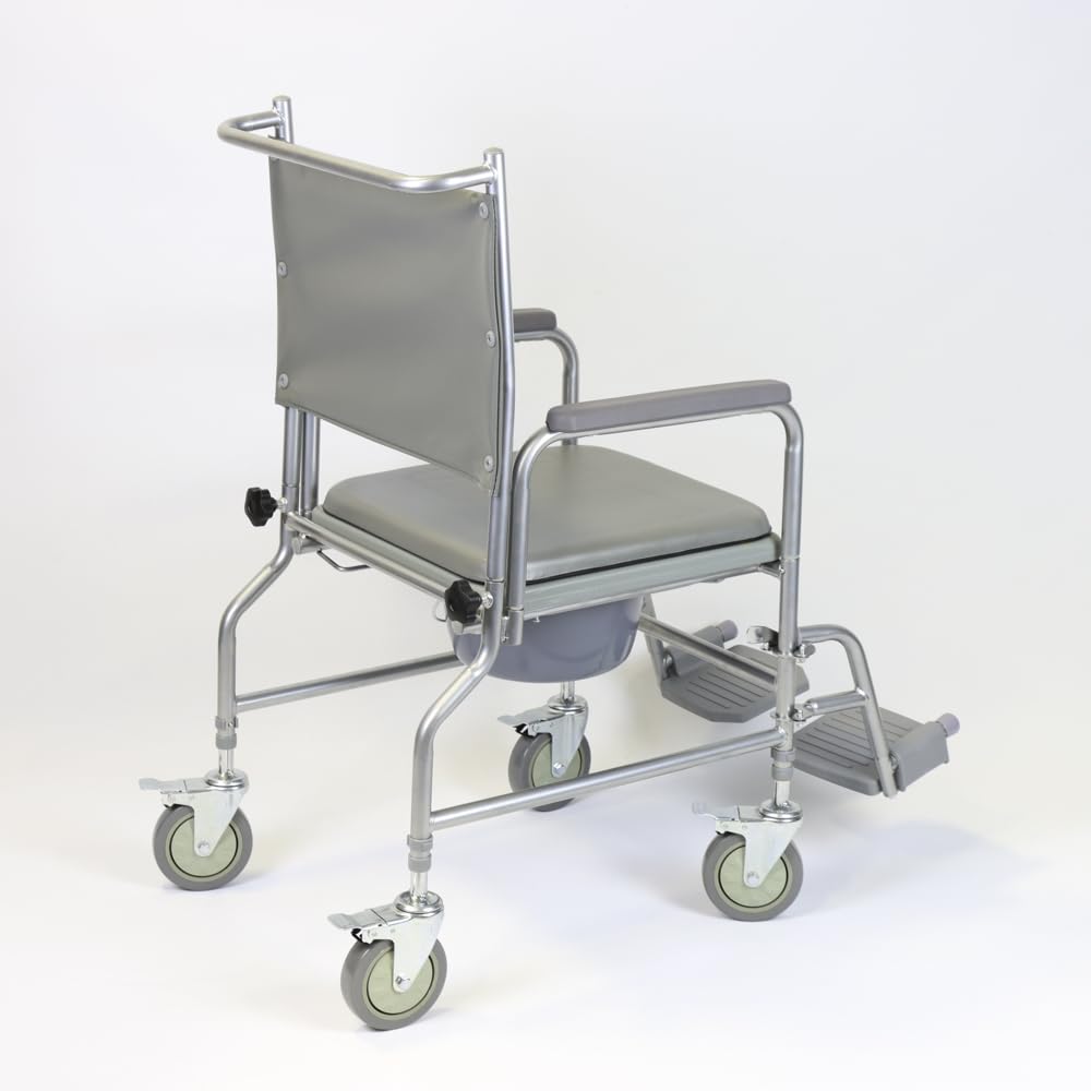 NRS Healthcare Wheeled Commode/Over Toilet Chair with Padded Seat and Back S30063 - Height Adjustable - Damaged Box
