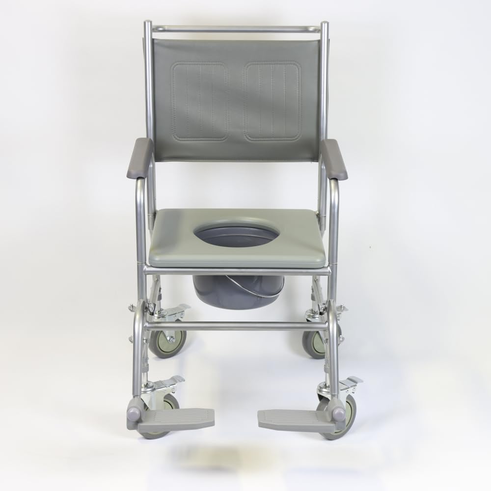 NRS Healthcare Wheeled Commode/Over Toilet Chair with Padded Seat and Back S30063 - Height Adjustable - Damaged Box