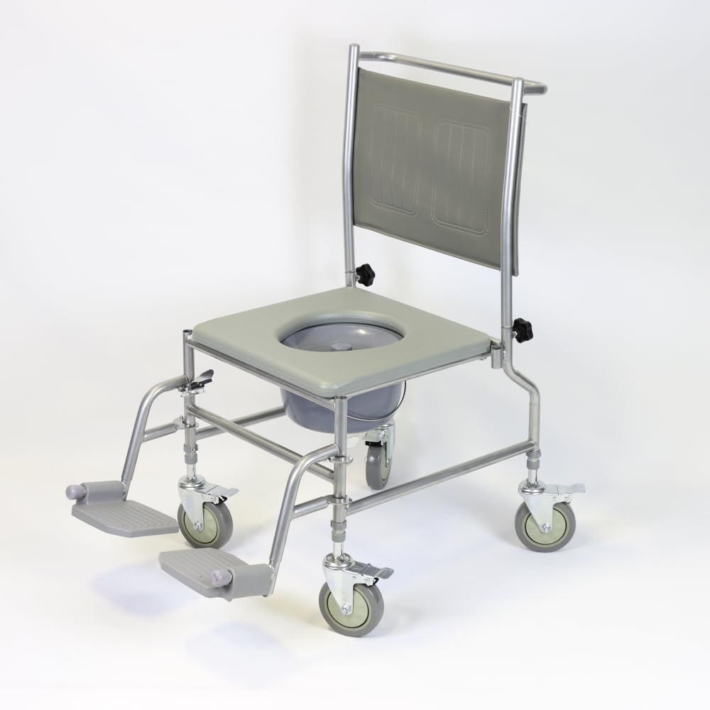 NRS Healthcare Wheeled Commode/Over Toilet Chair with Padded Seat and Back S30063 - Height Adjustable - Damaged Box
