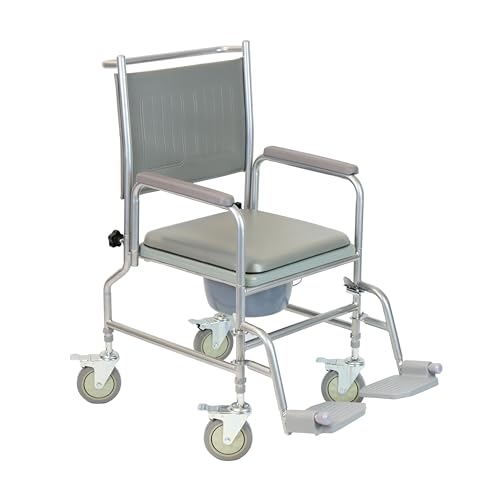 NRS Healthcare Wheeled Commode/Over Toilet Chair with Padded Seat and Back S30063 - Height Adjustable - Damaged Box