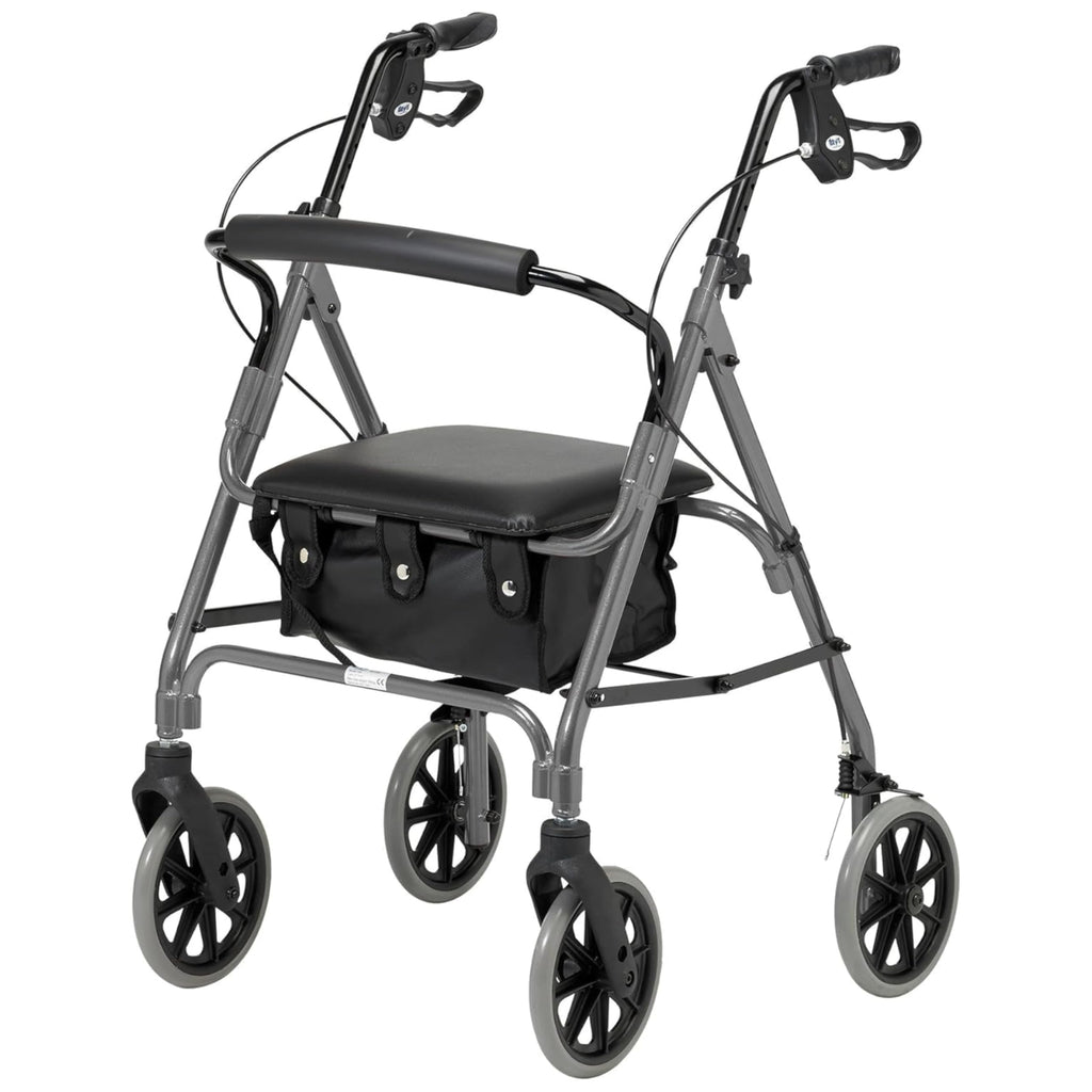 Days Rollator Walker with Seat - Lightweight Walking Aids Rollator, Adjustable Walking Frame with Wheels, Safe-Lock Brakes & Comfort Handles, Folding Mobility Aid for Users 5'9"-6'5" - Large, Quartz - Damaged Box