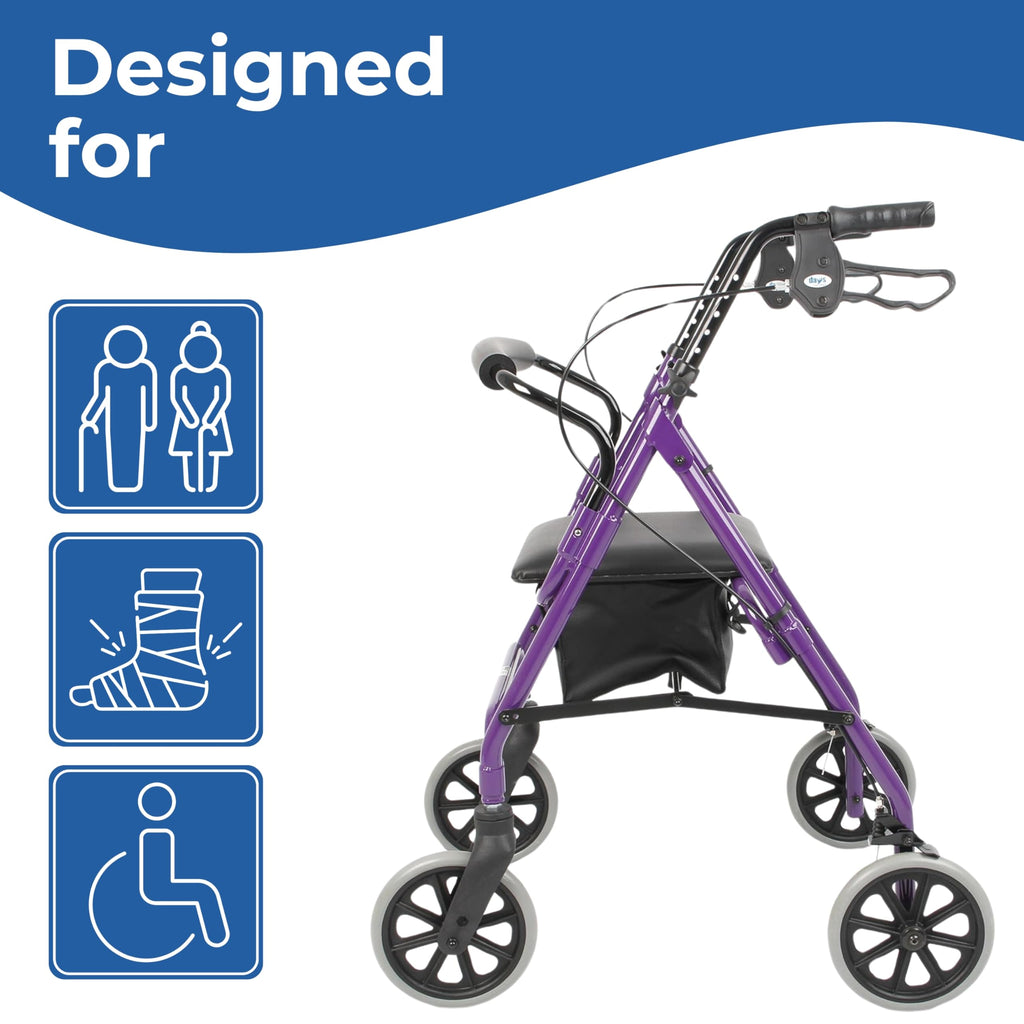 Days Rollator Walker with Seat - Lightweight Walking Aids Rollator, Adjustable Walking Frame with Wheels, Safe-Lock Brakes & Comfort Handles, Folding Mobility Aid for Users 5'9"-6'5" - Large, Quartz - Damaged Box