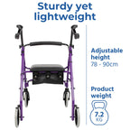 Days Rollator Walker with Seat - Lightweight Walking Aids Rollator, Adjustable Walking Frame with Wheels, Safe-Lock Brakes & Comfort Handles, Folding Mobility Aid for Users 5'9"-6'5" - Large, Quartz - Damaged Box