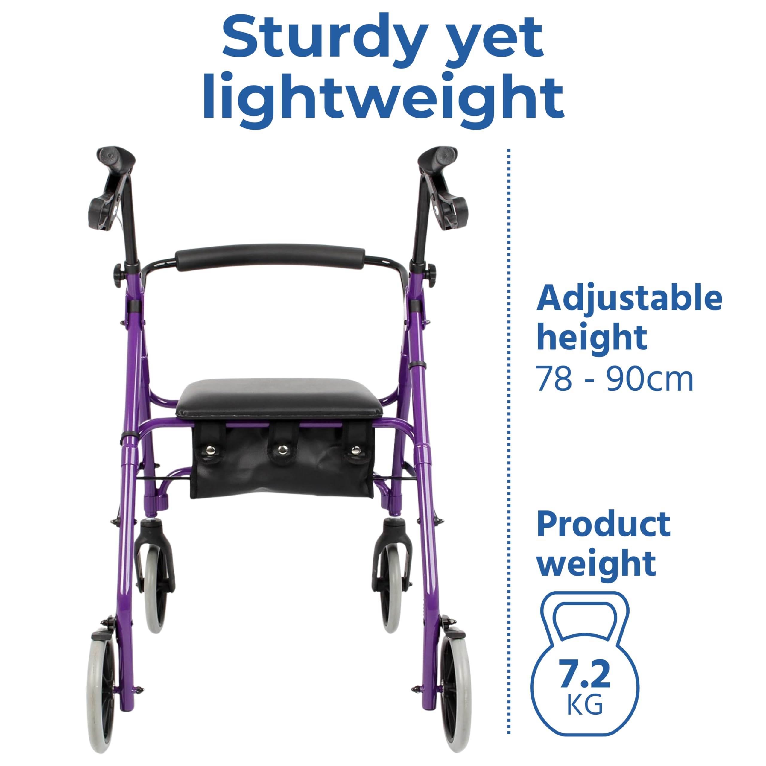 Days Rollator Walker with Seat - Lightweight Walking Aids Rollator, Adjustable Walking Frame with Wheels, Safe-Lock Brakes & Comfort Handles, Folding Mobility Aid for Users 5'9"-6'5" - Large, Quartz - Damaged Box