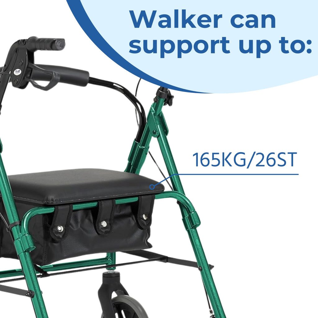 Days Rollator Walker with Seat - Lightweight Walking Aids Rollator, Adjustable Walking Frame with Wheels, Safe-Lock Brakes & Comfort Handles, Folding Mobility Aid for Users 5'9"-6'5" - Large, Quartz - Damaged Box