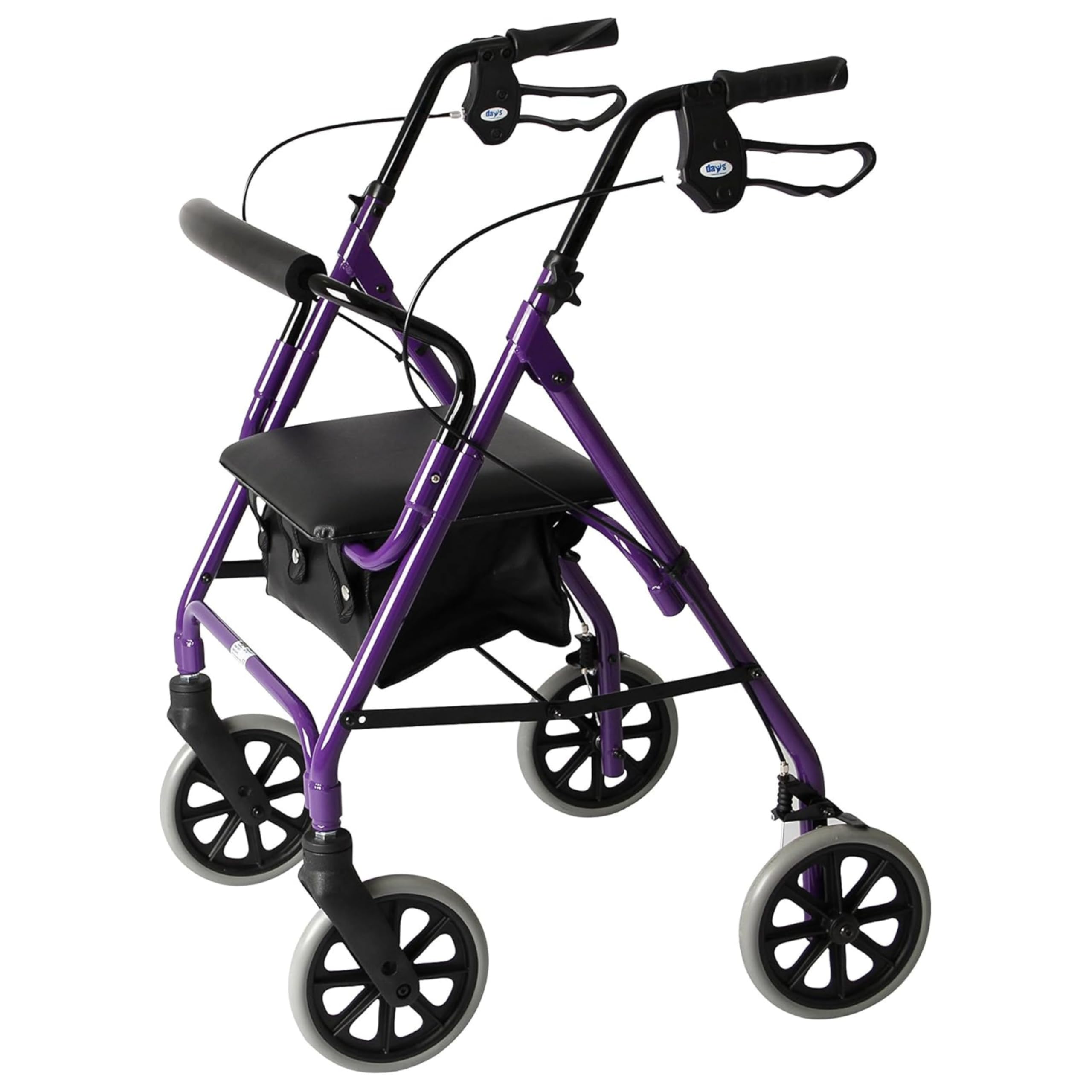 Days Rollator Walker with Seat - Lightweight Walking Aids Rollator, Adjustable Walking Frame with Wheels, Safe-Lock Brakes & Comfort Handles, Folding Mobility Aid for Users 5'9"-6'5" - Large, Quartz - Damaged Box