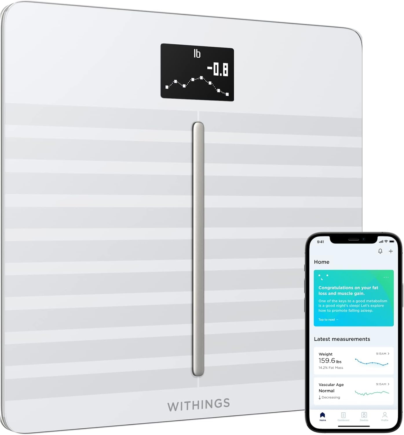 WITHINGS Body Scan - Smart Scale with Segmental Body Composition Analysis BIA, Weighing Scales Body Weight & Vascular Age, Visceral Fat, Heart Rate, iOS/Android, Beige