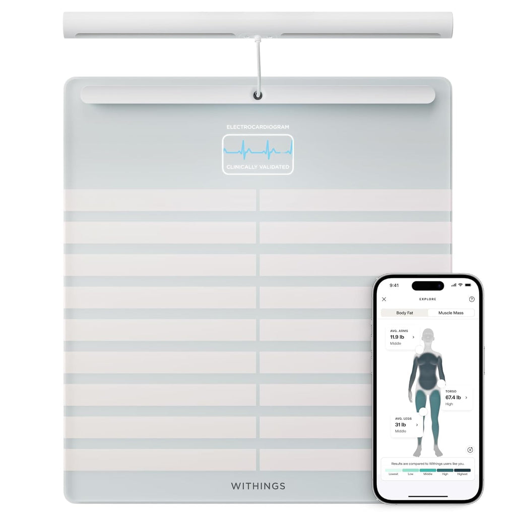 WITHINGS Body Scan - Smart Scale with Segmental Body Composition Analysis BIA, Weighing Scales Body Weight & Vascular Age, Visceral Fat, Heart Rate, iOS/Android, Beige