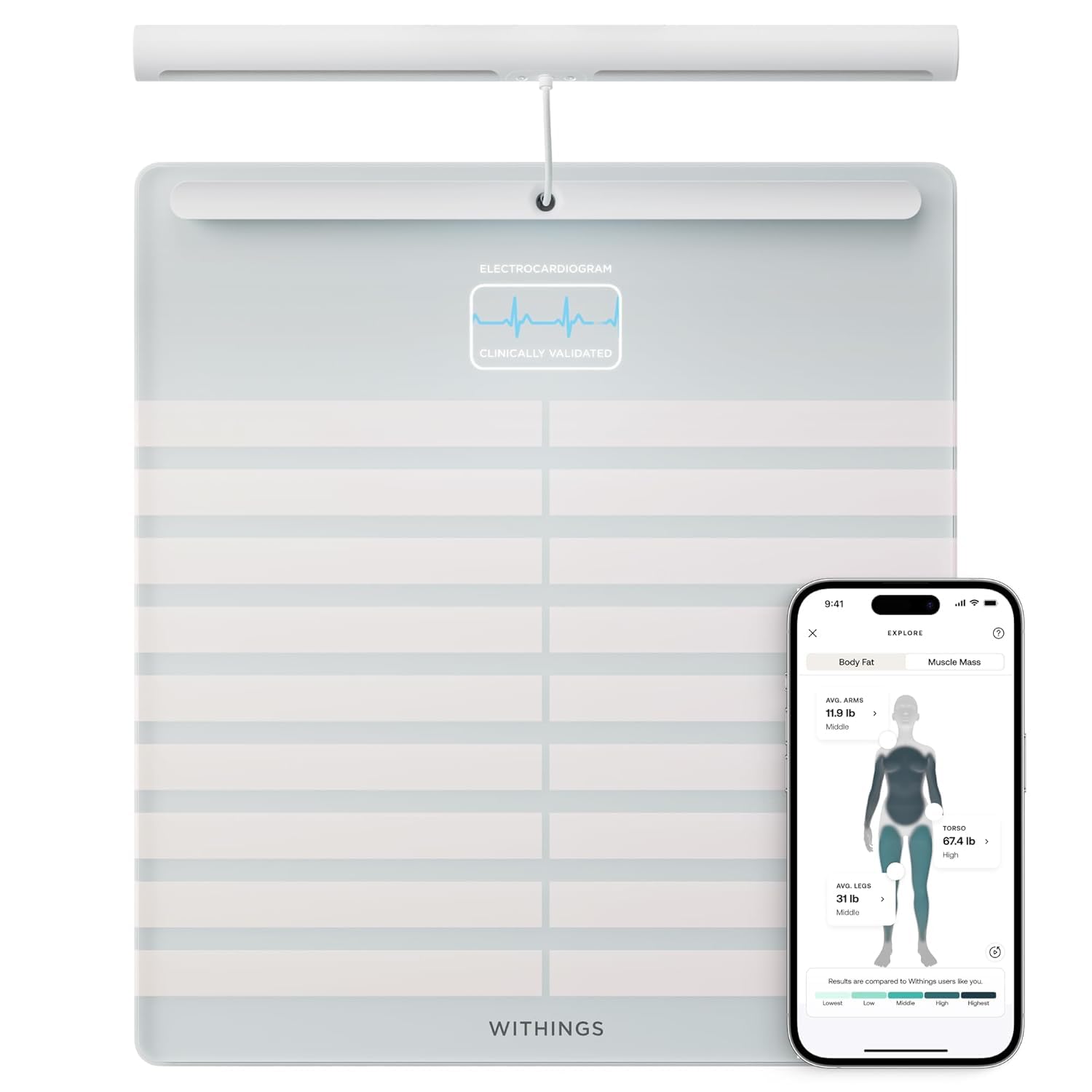 WITHINGS Body Scan - Smart Scale with Segmental Body Composition Analysis BIA, Weighing Scales Body Weight & Vascular Age, Visceral Fat, Heart Rate, iOS/Android, Beige