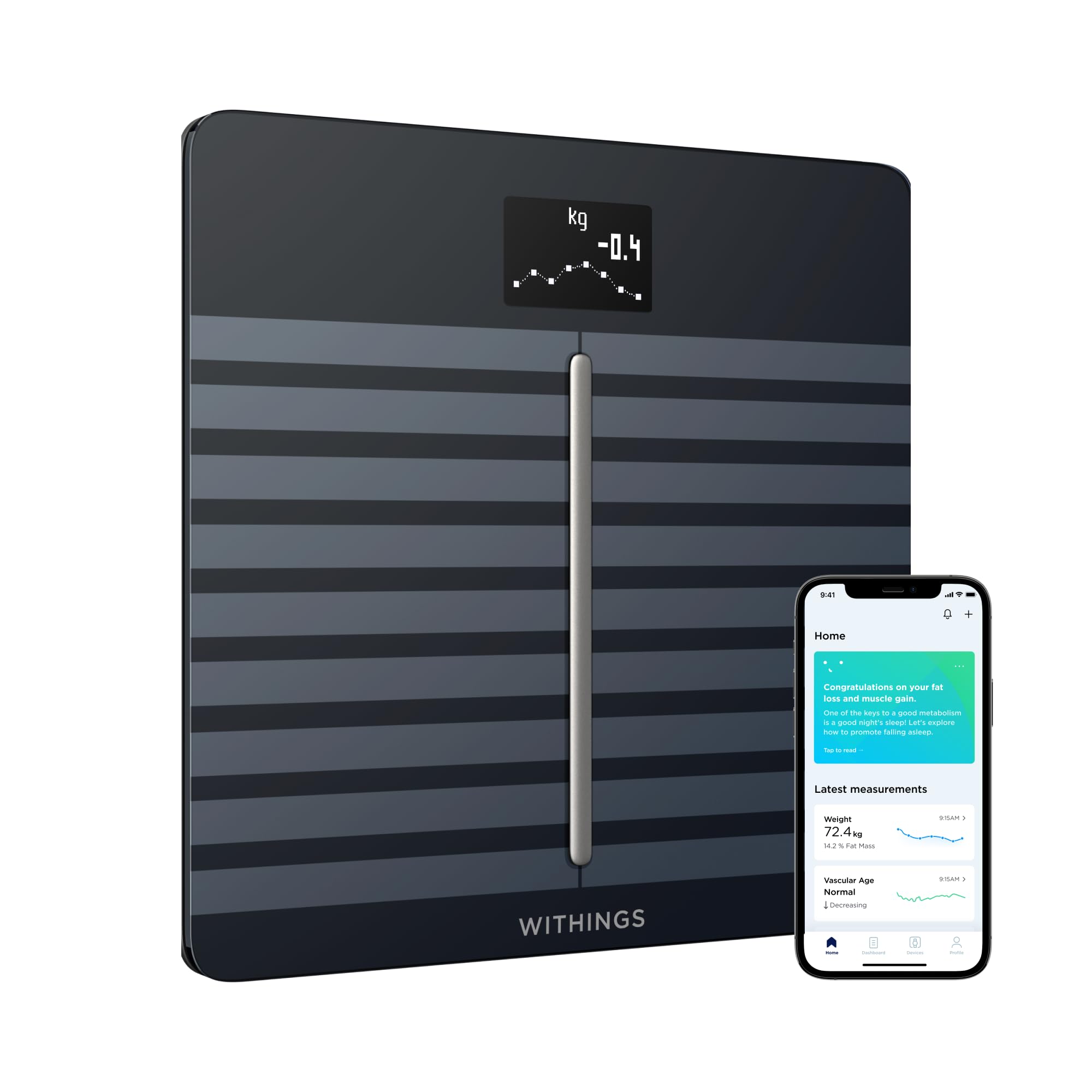 WITHINGS Body Scan - Smart Scale with Segmental Body Composition Analysis BIA, Weighing Scales Body Weight & Vascular Age, Visceral Fat, Heart Rate, iOS/Android, Beige
