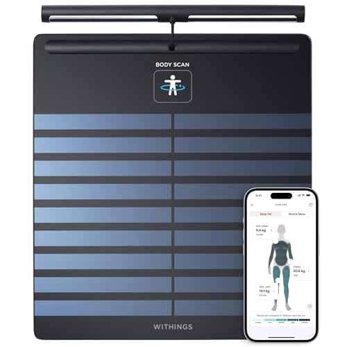 WITHINGS Body Scan - Smart Scale with Segmental Body Composition Analysis BIA, Weighing Scales Body Weight & Vascular Age, Visceral Fat, Heart Rate, iOS/Android, Beige
