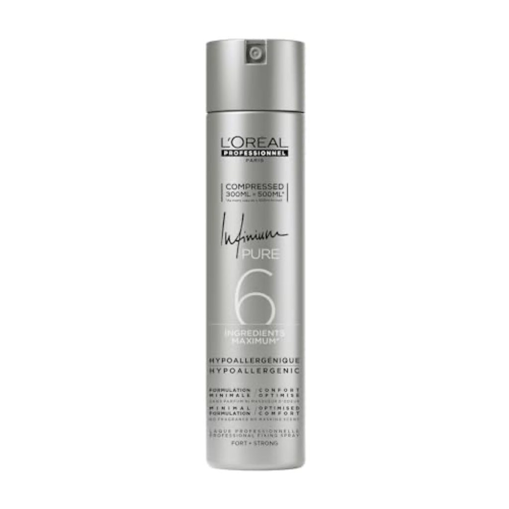 L'Or'eal Professionnel, Infinium Pure Hairspray, Repositionable Strong Fixing Spray & Ultra Fine Diffusion, Natural Shine & Touch, Lightweight & Hypoallergenic Formulation, Fragrance Free, 300 ml