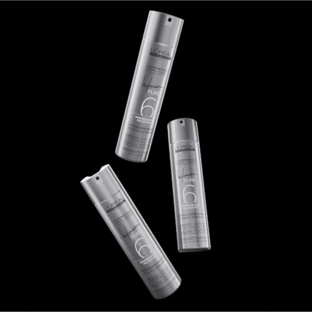 L'Or'eal Professionnel, Infinium Pure Hairspray, Repositionable Strong Fixing Spray & Ultra Fine Diffusion, Natural Shine & Touch, Lightweight & Hypoallergenic Formulation, Fragrance Free, 300 ml