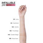L'Or'eal Paris Infallible 24H Fresh Wear Foundation in a Powder, Full-coverage, Longwear, Weightless Smooth Finish, Water-proof and Transfer-proof, 120 Vanilla - New
