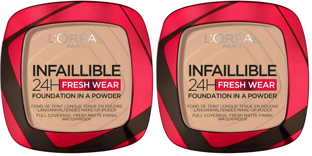 L'Or'eal Paris Infallible 24H Fresh Wear Foundation in a Powder, Full-coverage, Longwear, Weightless Smooth Finish, Water-proof and Transfer-proof, 120 Vanilla - New