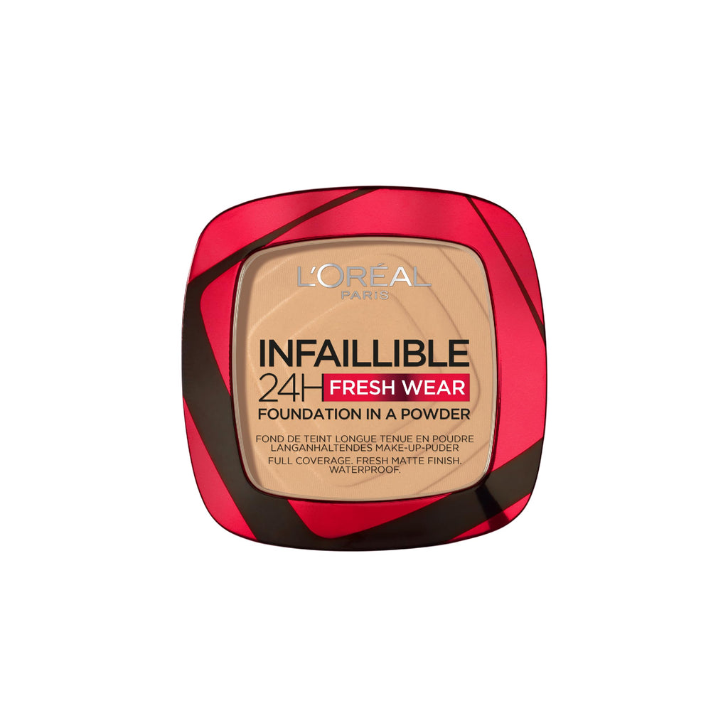 L'Or'eal Paris Infallible 24H Fresh Wear Foundation in a Powder, Full-coverage, Longwear, Weightless Smooth Finish, Water-proof and Transfer-proof, 120 Vanilla - New