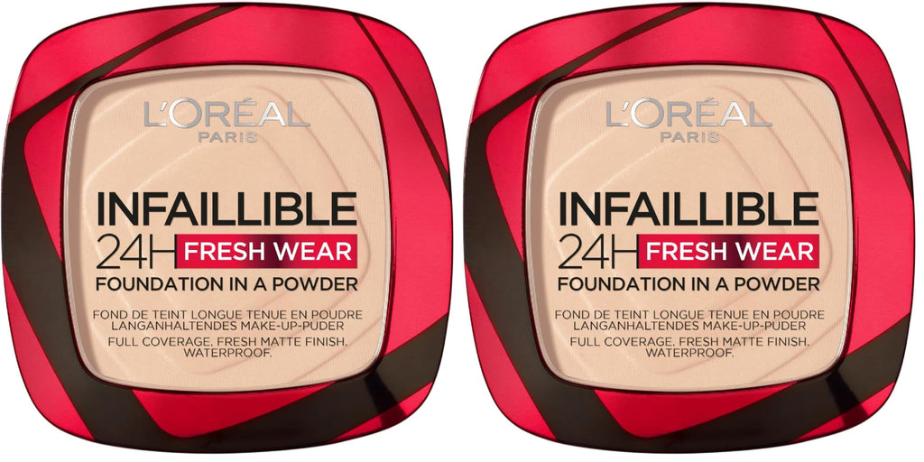 L'Or'eal Paris Infallible 24H Fresh Wear Foundation in a Powder, Full-coverage, Longwear, Weightless Smooth Finish, Water-proof and Transfer-proof, 120 Vanilla - New