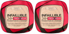 L'Or'eal Paris Infallible 24H Fresh Wear Foundation in a Powder, Full-coverage, Longwear, Weightless Smooth Finish, Water-proof and Transfer-proof, 120 Vanilla - New