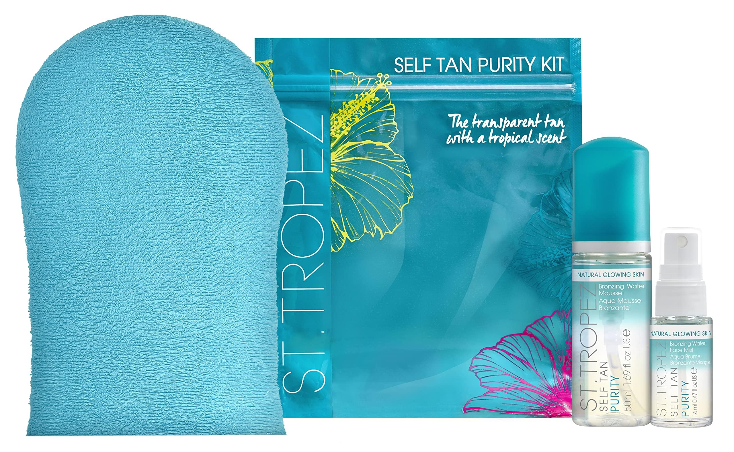 St.Tropez Self Tan Purity Starter Kit, Travel Size, Tanning Water Face Mist and Applicator Mitt, Vegan, Natural & Cruelty Free - New