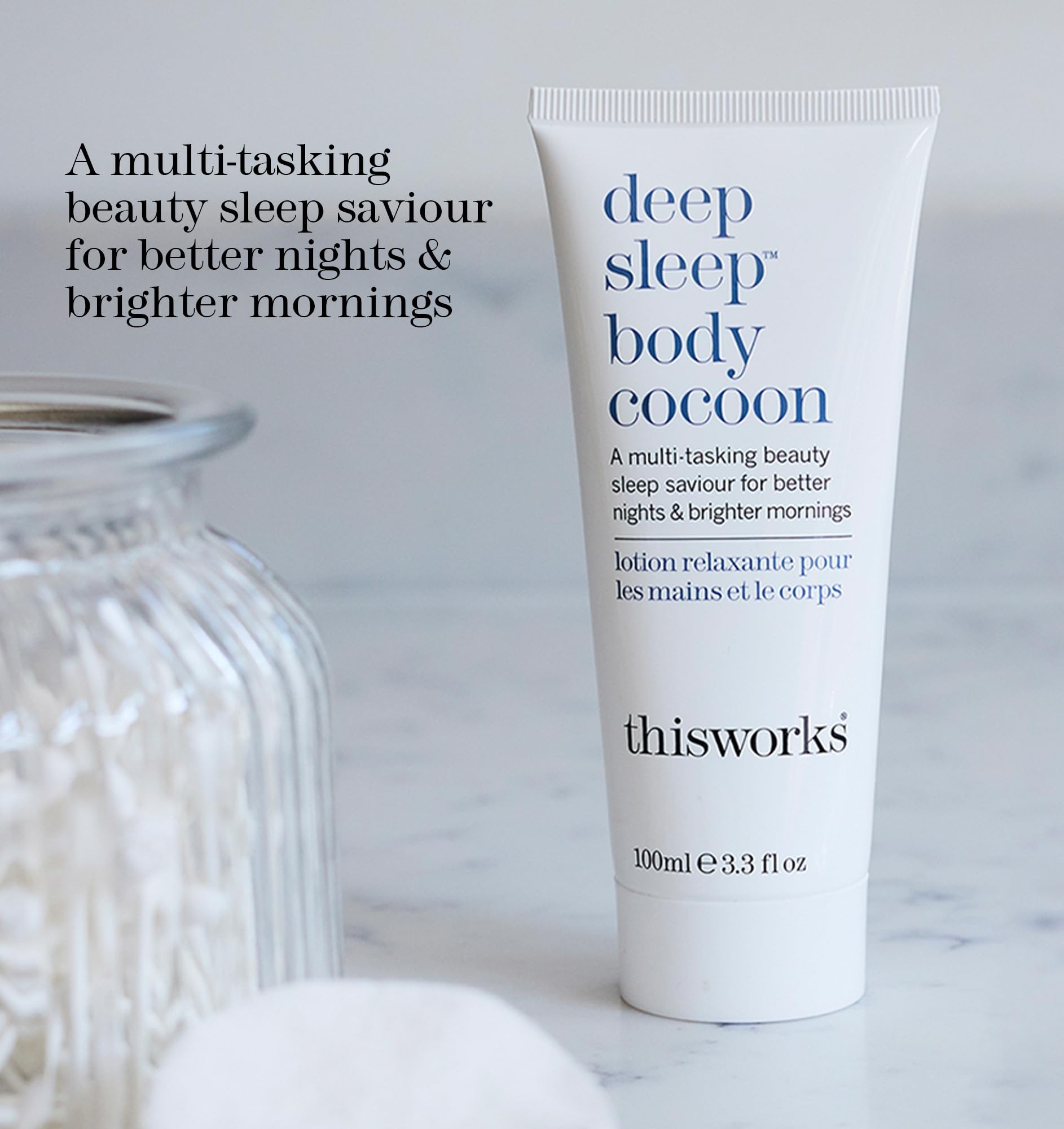 This Works Deep Sleep Body Cocoon, 100 ml - Body Lotion with Soothing Shea Butter to Support Dry Skin - Nourishing Body Moisturiser Infused with Lavender and Camomile Essential Oils for Restful Sleep - Damaged Box