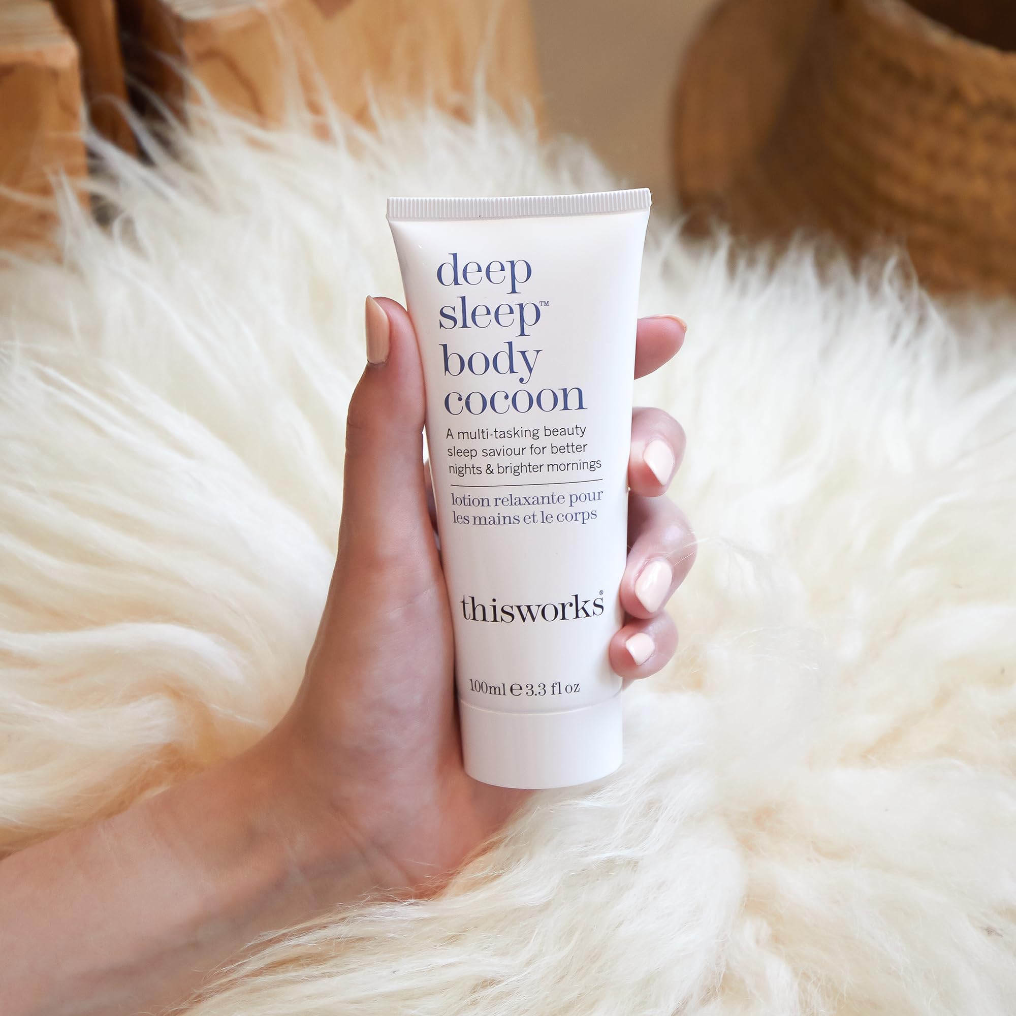 This Works Deep Sleep Body Cocoon, 100 ml - Body Lotion with Soothing Shea Butter to Support Dry Skin - Nourishing Body Moisturiser Infused with Lavender and Camomile Essential Oils for Restful Sleep - Damaged Box