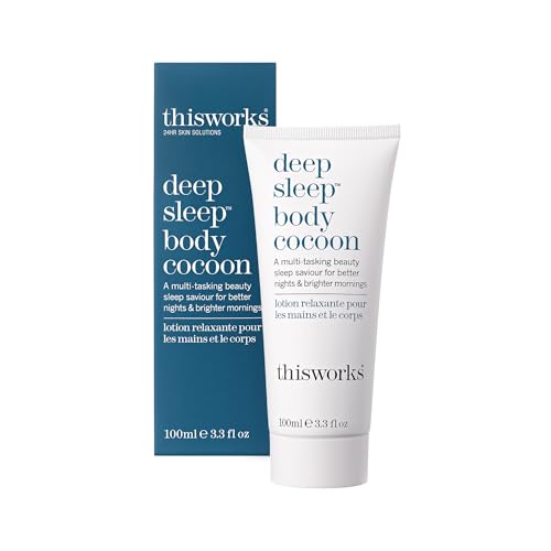 This Works Deep Sleep Body Cocoon, 100 ml - Body Lotion with Soothing Shea Butter to Support Dry Skin - Nourishing Body Moisturiser Infused with Lavender and Camomile Essential Oils for Restful Sleep - Damaged Box