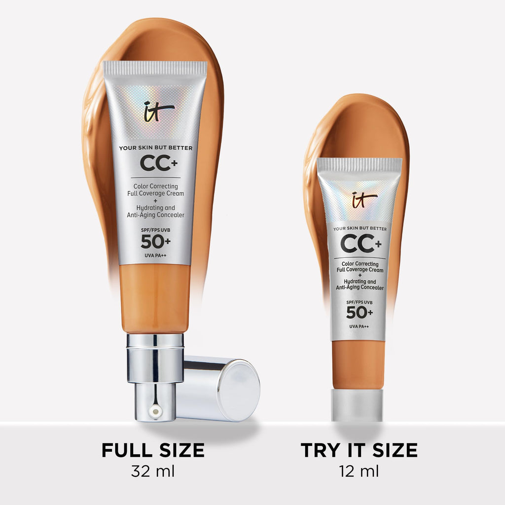 iT Cosmetics CC+ Cream SPF 50+ Full-Coverage CC Cream Foundation with Hyaluronic Acid, Niacinamide & Vitamin E for a Radiant Finish, CC Cream, Your Skin But Better, (Full Size or Travel Size) - New