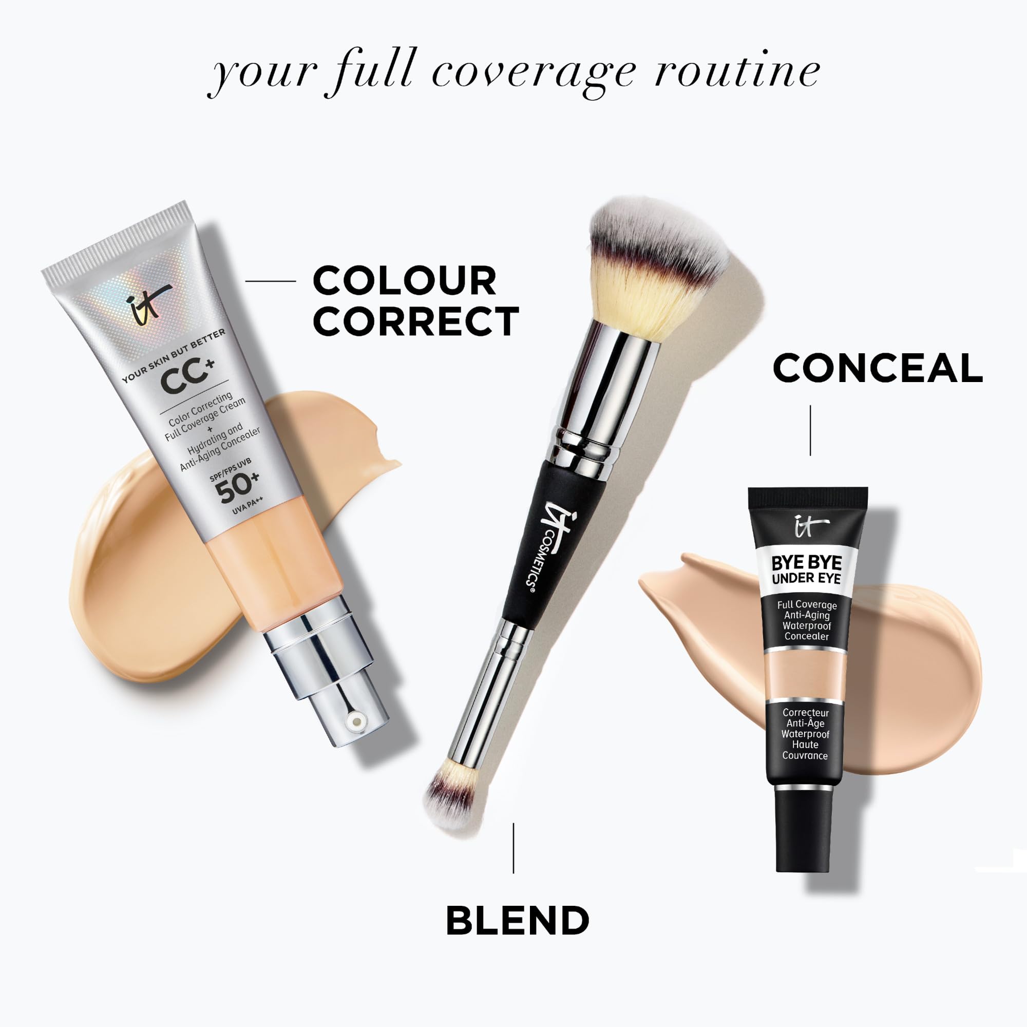 iT Cosmetics CC+ Cream SPF 50+ Full-Coverage CC Cream Foundation with Hyaluronic Acid, Niacinamide & Vitamin E for a Radiant Finish, CC Cream, Your Skin But Better, (Full Size or Travel Size) - New