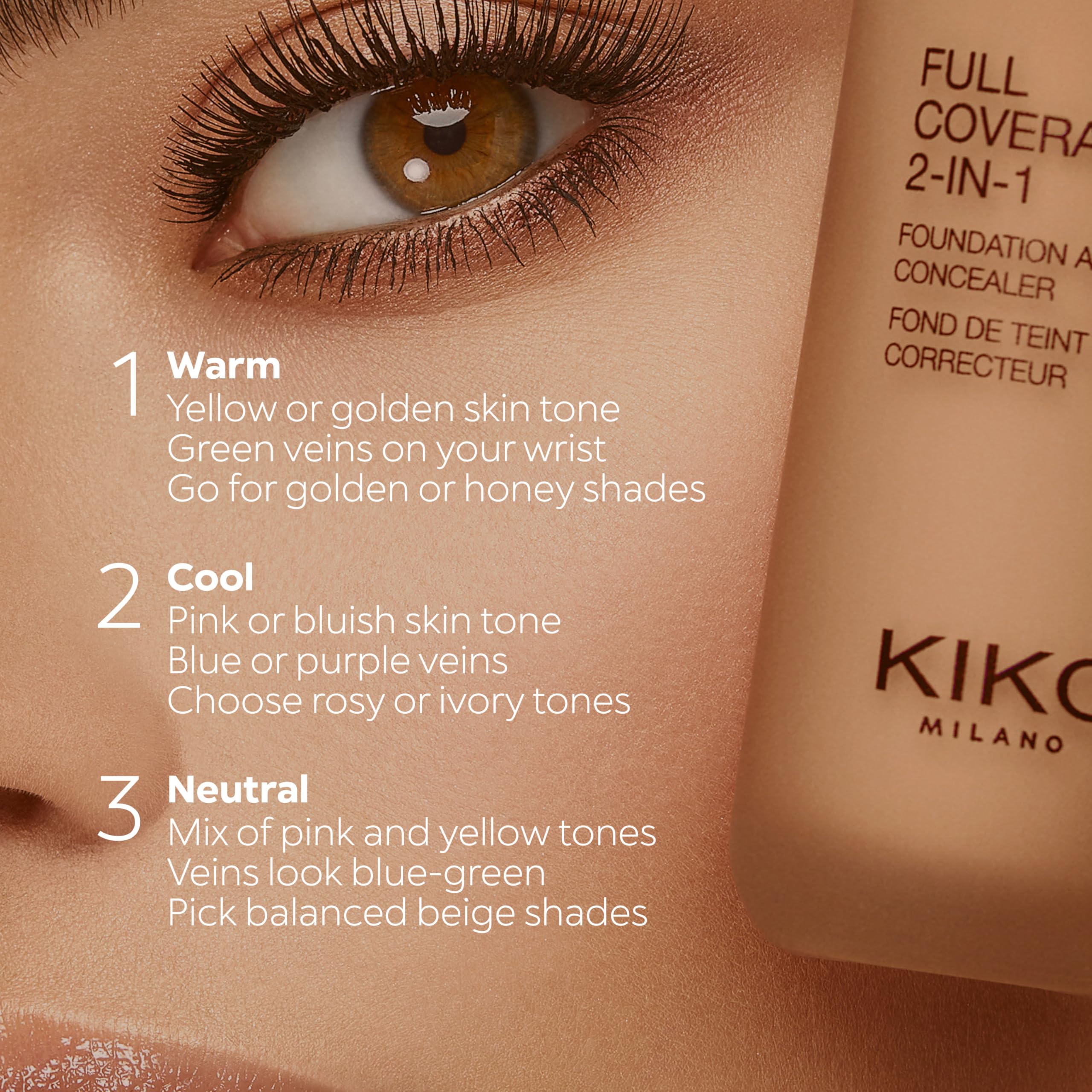 KIKO Milano Full Coverage 2-in-1 Foundation & Concealer 02 - WR 10, 2 In 1 Foundation And Concealer, Superior Coverage - New