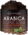O Naturals Coffee Arabica Exfoliating Dead Sea Salt Body Scrub. 100% Natural Detoxifying, Battles Cellulite, Wrinkles, Stretch Marks & Varicose Veins. Enriched w/Sea Buckthorn. Vegan 250 ml - New