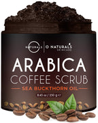 O Naturals Coffee Arabica Exfoliating Dead Sea Salt Body Scrub. 100% Natural Detoxifying, Battles Cellulite, Wrinkles, Stretch Marks & Varicose Veins. Enriched w/Sea Buckthorn. Vegan 250 ml - New