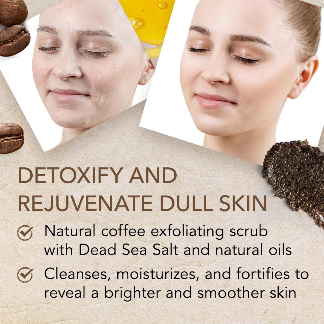 O Naturals Coffee Arabica Exfoliating Dead Sea Salt Body Scrub. 100% Natural Detoxifying, Battles Cellulite, Wrinkles, Stretch Marks & Varicose Veins. Enriched w/Sea Buckthorn. Vegan 250 ml - New