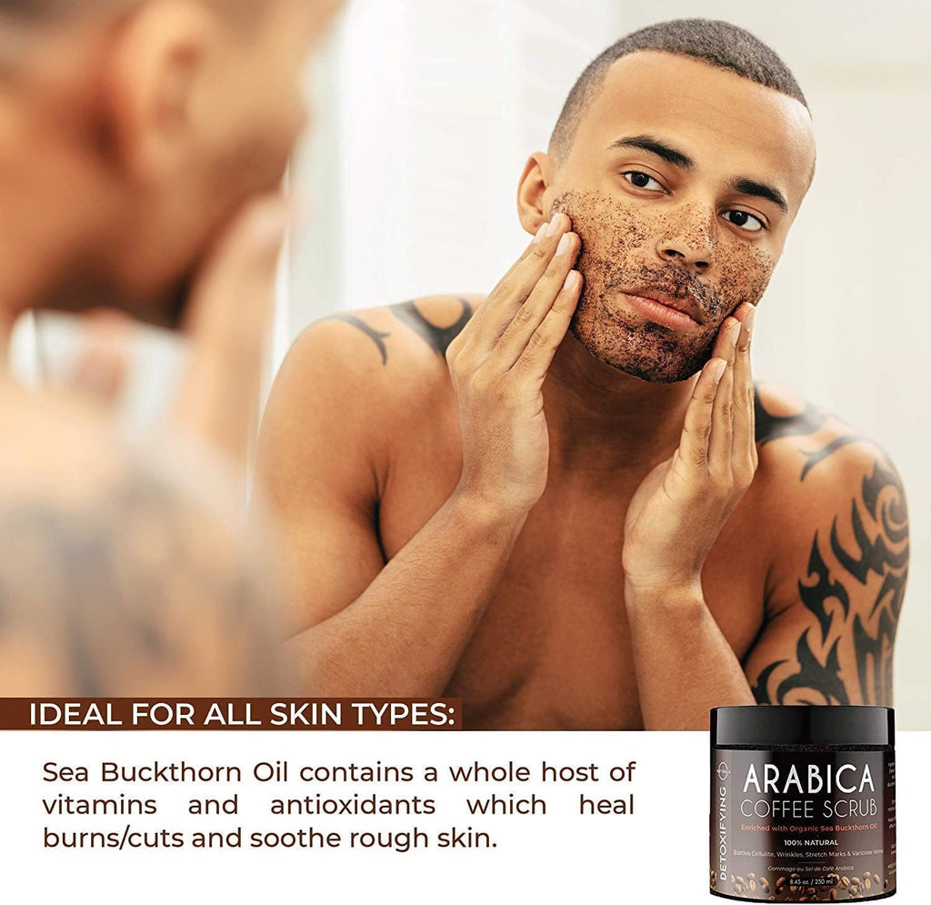 O Naturals Coffee Arabica Exfoliating Dead Sea Salt Body Scrub. 100% Natural Detoxifying, Battles Cellulite, Wrinkles, Stretch Marks & Varicose Veins. Enriched w/Sea Buckthorn. Vegan 250 ml - New