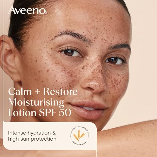 Aveeno Calm + Restore Moisturising Lotion SPF 50, 50ml - Daily Facial Moisturiser for Sensitive Skin - Damaged Box