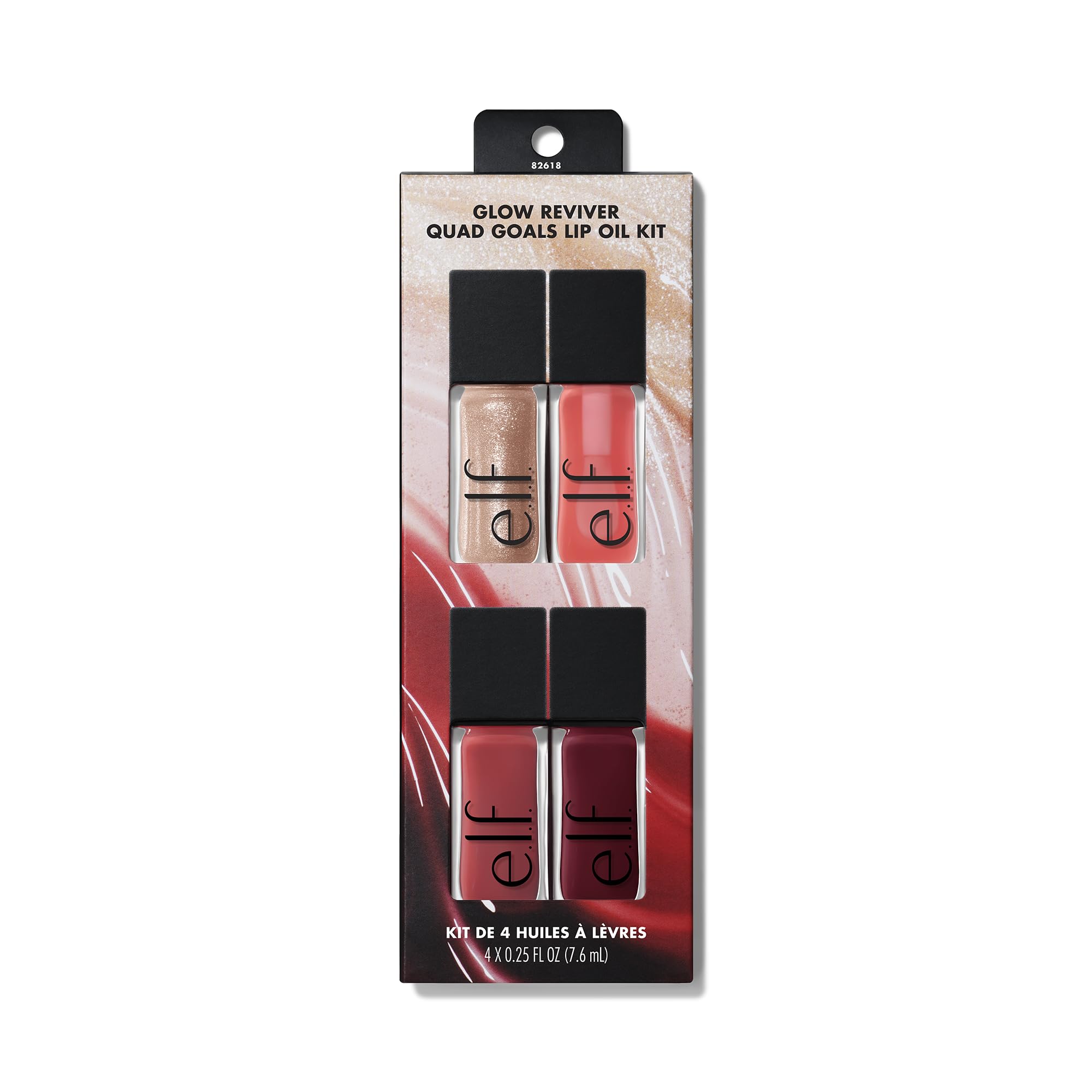e.l.f. Glow Reviver Quad Goals Lip Oil Kit - 4 Shades (Pink Quartz, Rose Envy, Jam Session, Crystal Baller)- Hydrating Sheer Colour, Vegan & Cruelty-Free Lip Gloss Set