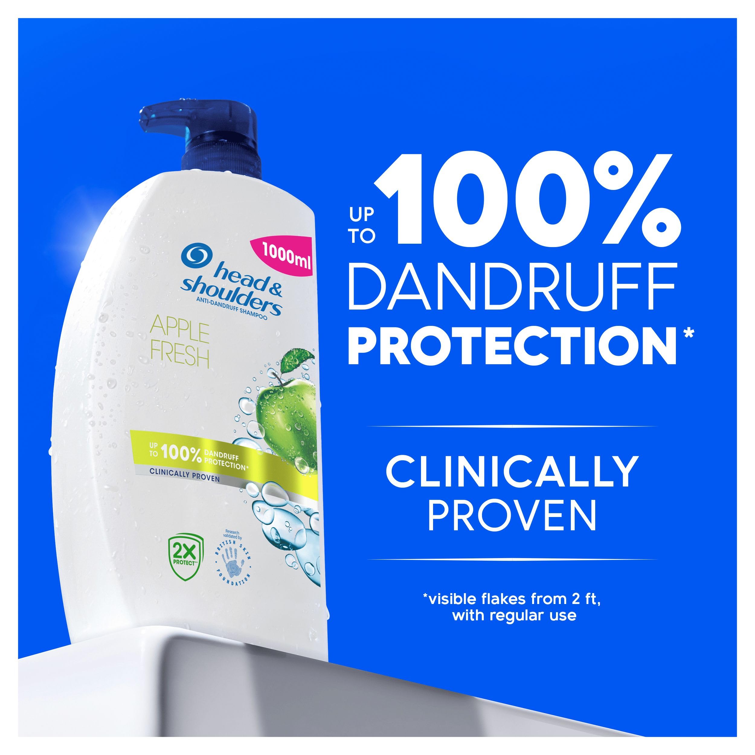 Head & Shoulders Apple Fresh Anti-Dandruff Shampoo 1000ml - Flake Free Daily Use for All Hair Types - New