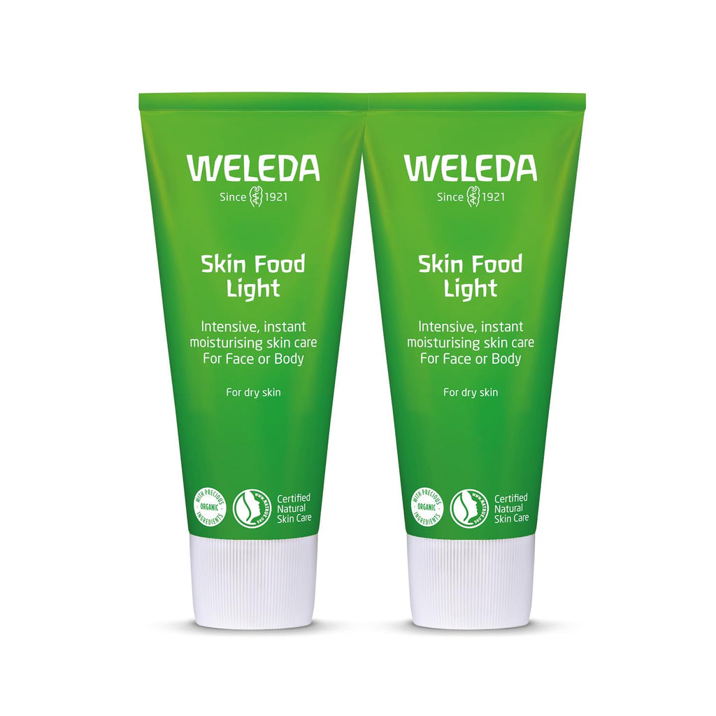 Weleda Skin Food Light Twin Pack, Dry Skin Moisturiser, Moisturising Cream & Primer, Face & Body, For Men & Women, Multiple Uses, Certified Natural, 2 x 75ml - Damaged Box - BBE 06/2028
