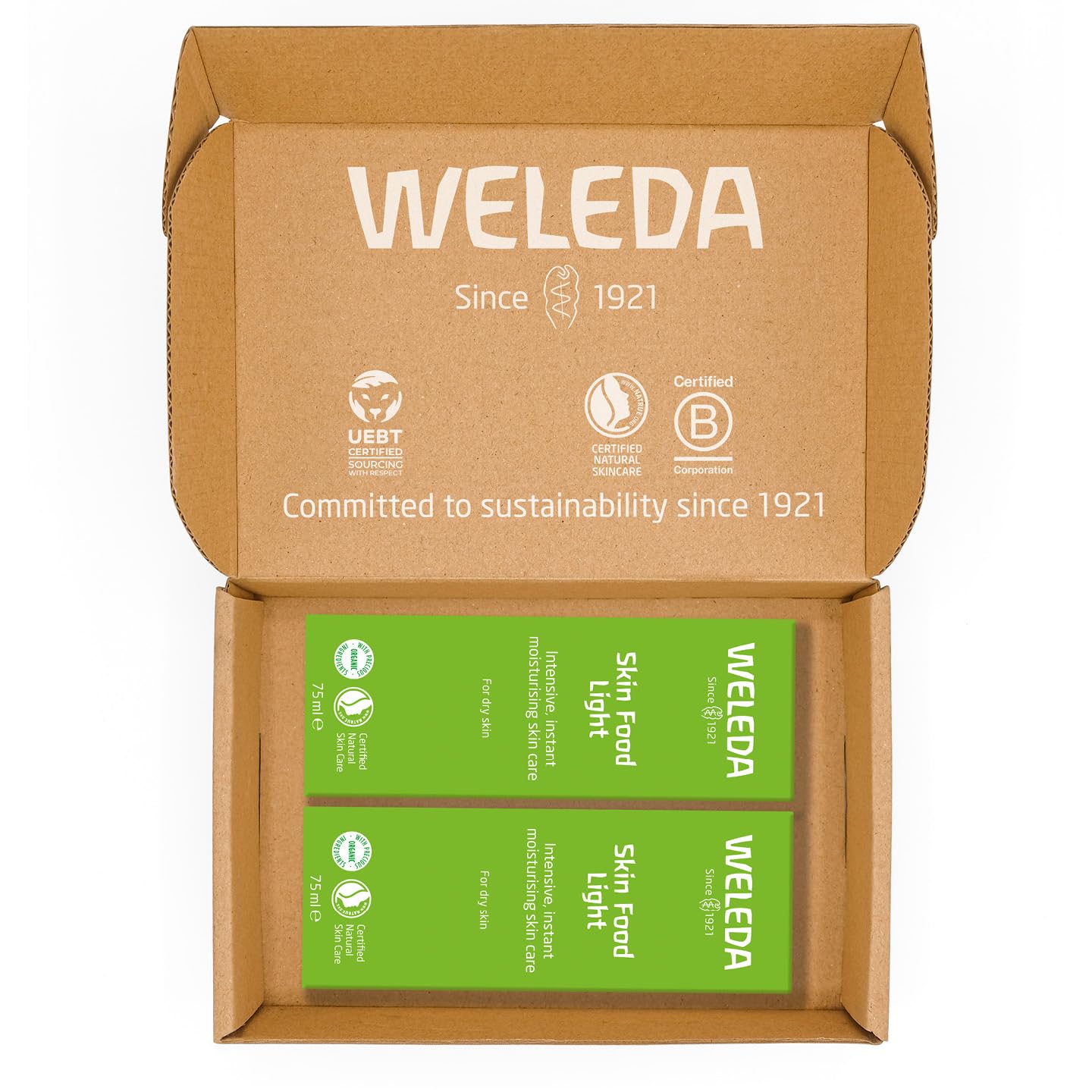 Weleda Skin Food Light Twin Pack, Dry Skin Moisturiser, Moisturising Cream & Primer, Face & Body, For Men & Women, Multiple Uses, Certified Natural, 2 x 75ml - Damaged Box - BBE 06/2028