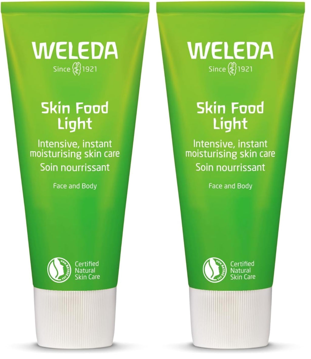 Weleda Skin Food Light Twin Pack, Dry Skin Moisturiser, Moisturising Cream & Primer, Face & Body, For Men & Women, Multiple Uses, Certified Natural, 2 x 75ml - Damaged Box - BBE 06/2028