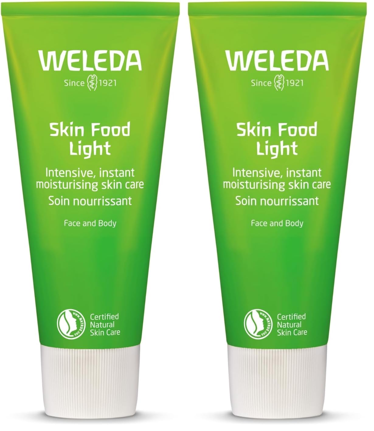 Weleda Skin Food Light Twin Pack, Dry Skin Moisturiser, Moisturising Cream & Primer, Face & Body, For Men & Women, Multiple Uses, Certified Natural, 2 x 75ml - Damaged Box - BBE 06/2028