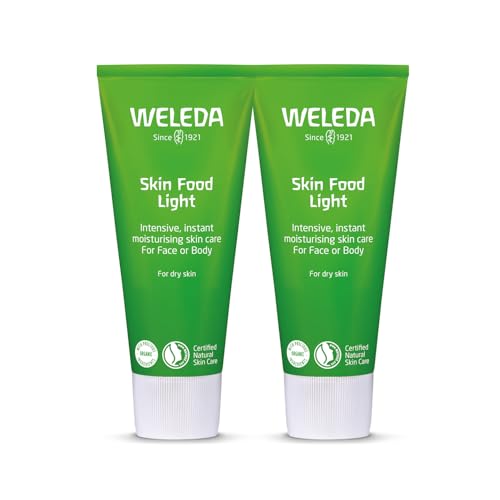 Weleda Skin Food Light Twin Pack, Dry Skin Moisturiser, Moisturising Cream & Primer, Face & Body, For Men & Women, Multiple Uses, Certified Natural, 2 x 75ml - Damaged Box - BBE 06/2028