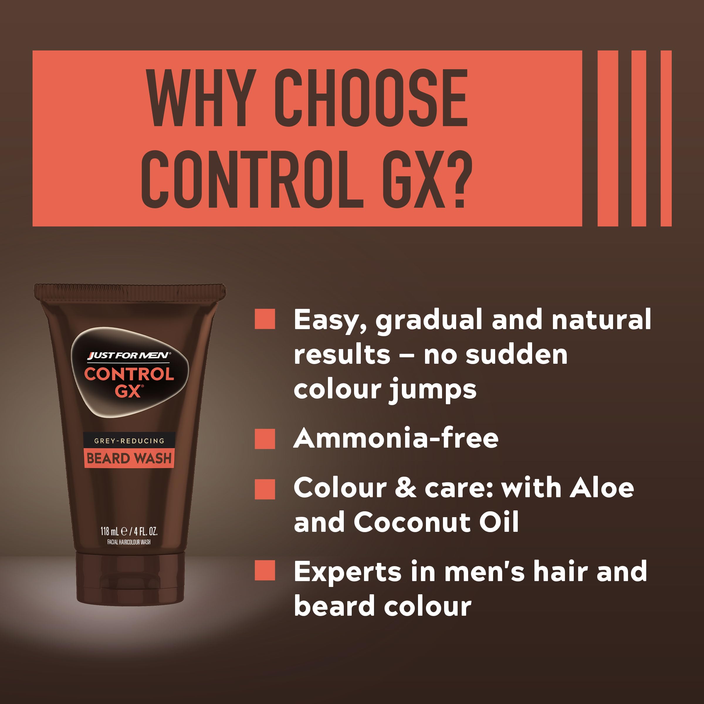 Just For Men Control GX Grey Reducing Beard Wash - All Shades - 118ml - Gradual Colour Shampoo - New