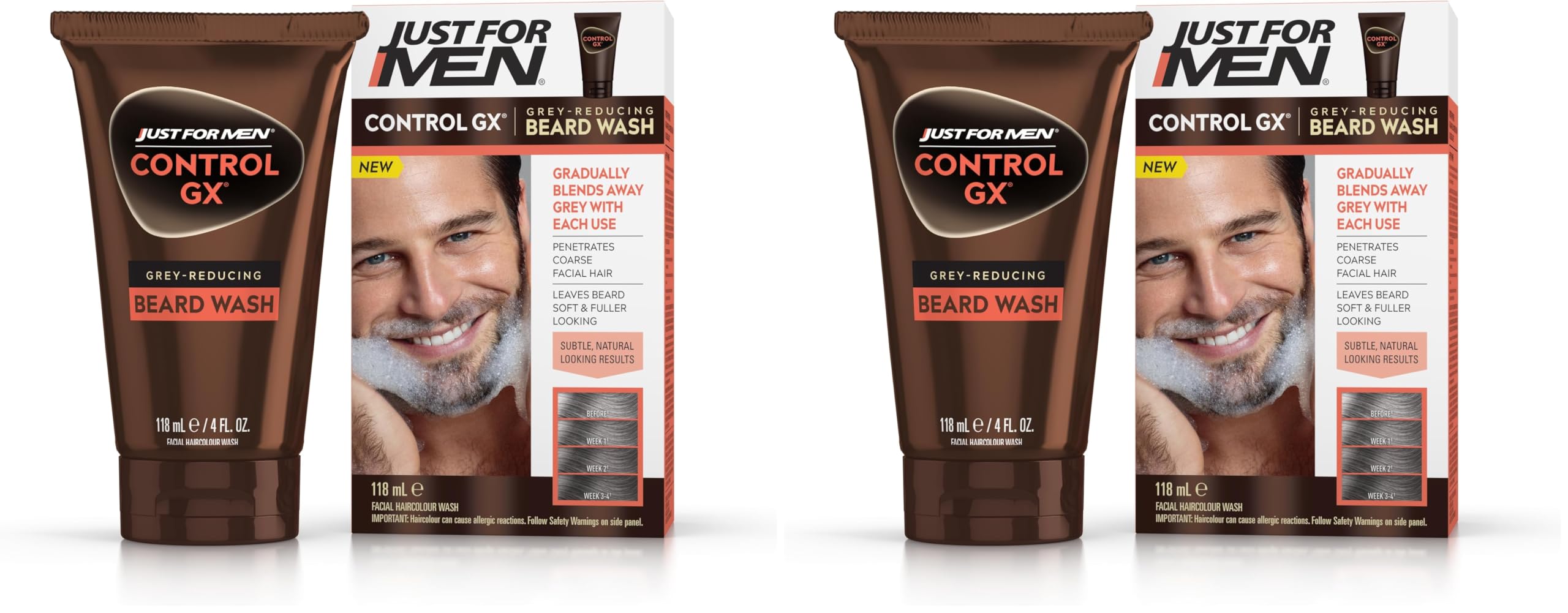 Just For Men Control GX Grey Reducing Beard Wash - All Shades - 118ml - Gradual Colour Shampoo - New