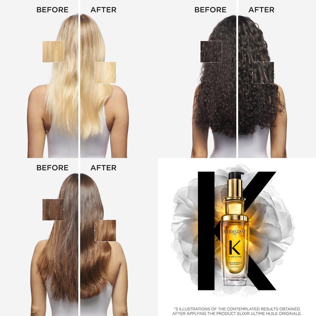 K'erastase Elixir Ultime Hair Oil, Nourishes Dull Hair, For All Hair Types, Strengthens and Protects Hair From Heat, With Argan and Camellia Oil, L'Huile Originale, 30ml - New