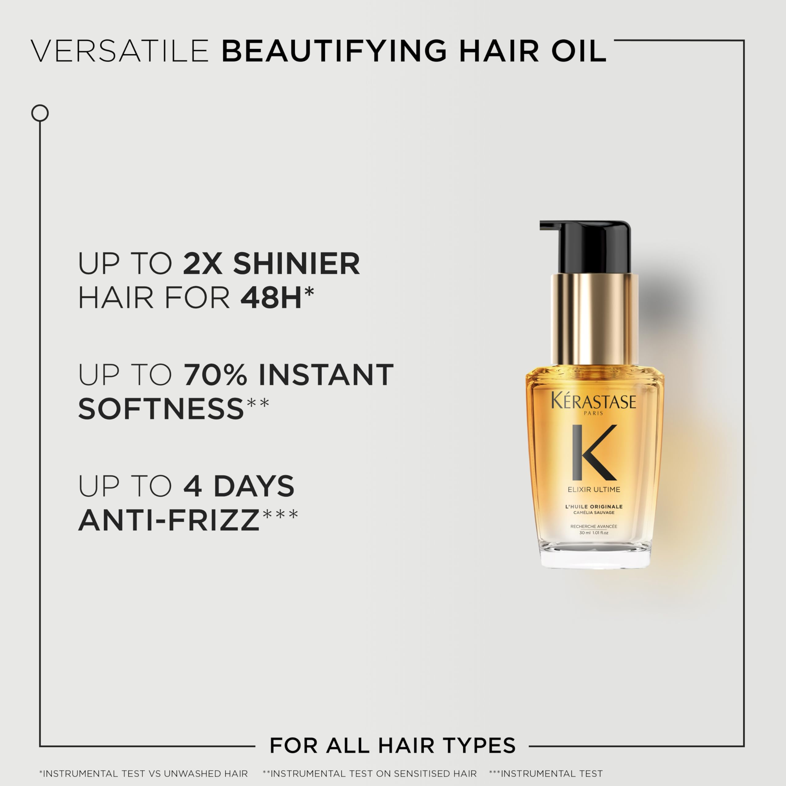 K'erastase Elixir Ultime Hair Oil, Nourishes Dull Hair, For All Hair Types, Strengthens and Protects Hair From Heat, With Argan and Camellia Oil, L'Huile Originale, 30ml - New