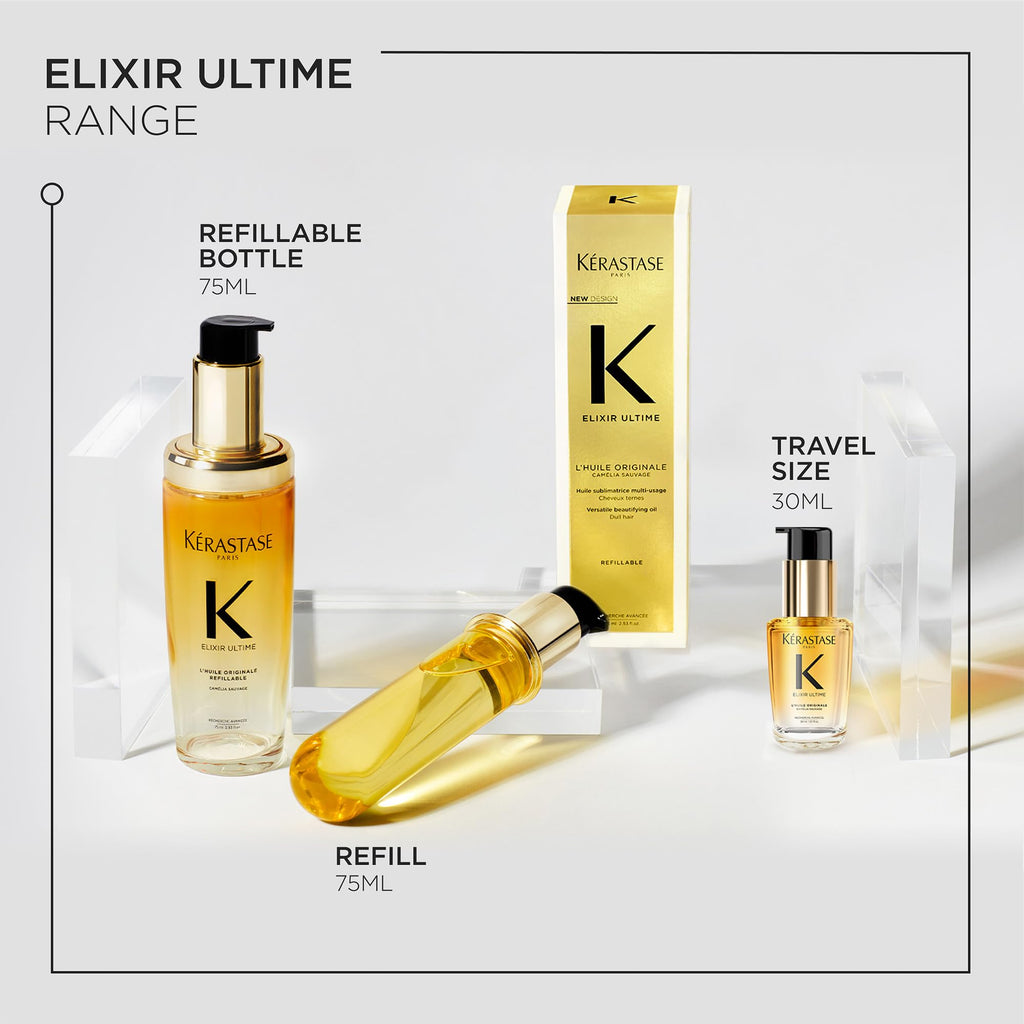 K'erastase Elixir Ultime Hair Oil, Nourishes Dull Hair, For All Hair Types, Strengthens and Protects Hair From Heat, With Argan and Camellia Oil, L'Huile Originale, 30ml - New