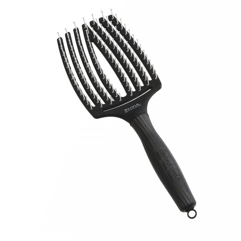 Olivia Garden Fingerbrush Large Black - Ionised Nylon Bristles Hair Brush