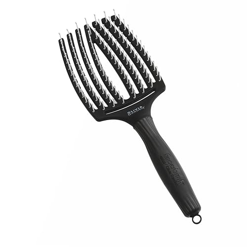 Olivia Garden Fingerbrush Large Black - Ionised Nylon Bristles Hair Brush