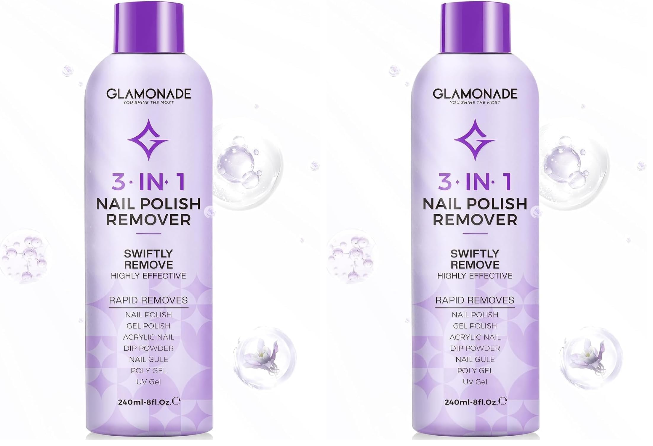 Glamonade Acetone Ultra-Powerful Nail Polish Remover: Professional Soak off Gel Nail Polish Remover Enriched with Natural Grape Seed Oil Acrylic Nail Glue Dip Powder for Home Salon 8 Fl Oz - New