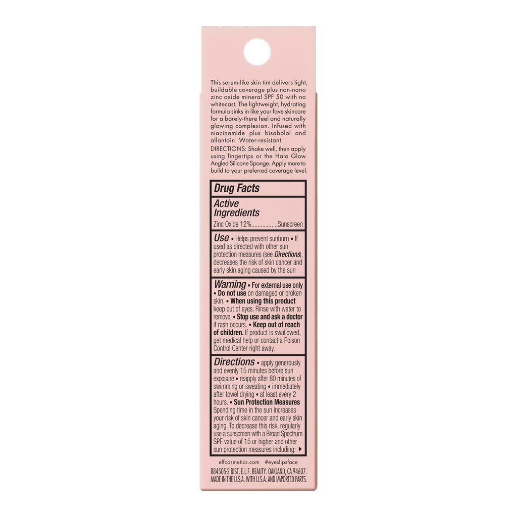 e.l.f. Halo Glow Skin Tint SPF 50, Tinted Moisturiser For Light, Buildable Coverage, Creates A Natural Glow, Vegan & Cruelty-Free, 4 Light Neutral - New